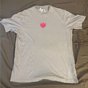 Adidas Light Gray Tee with Bright Pink Emblem